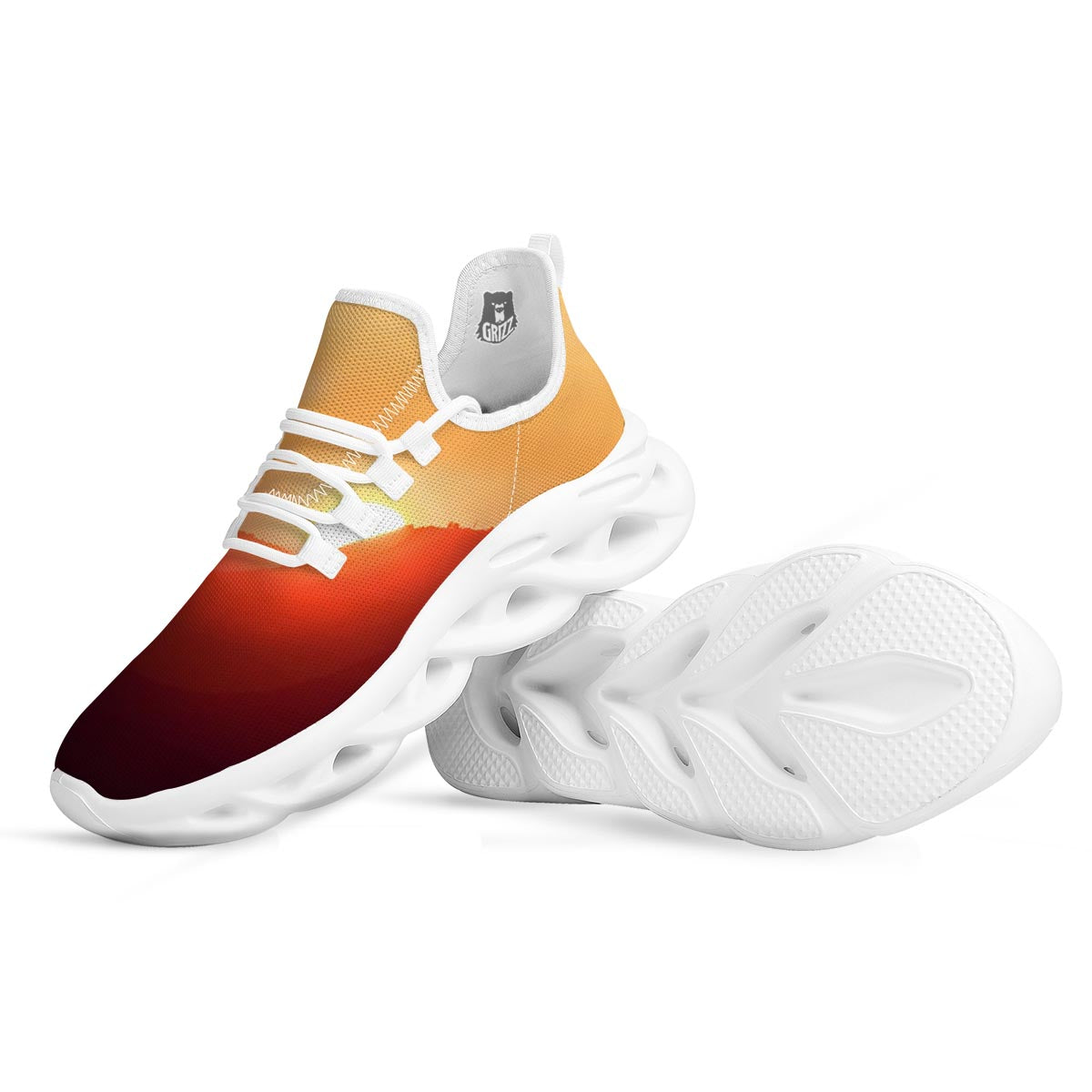 Mountain Sunrise Print White Running Shoes-grizzshop