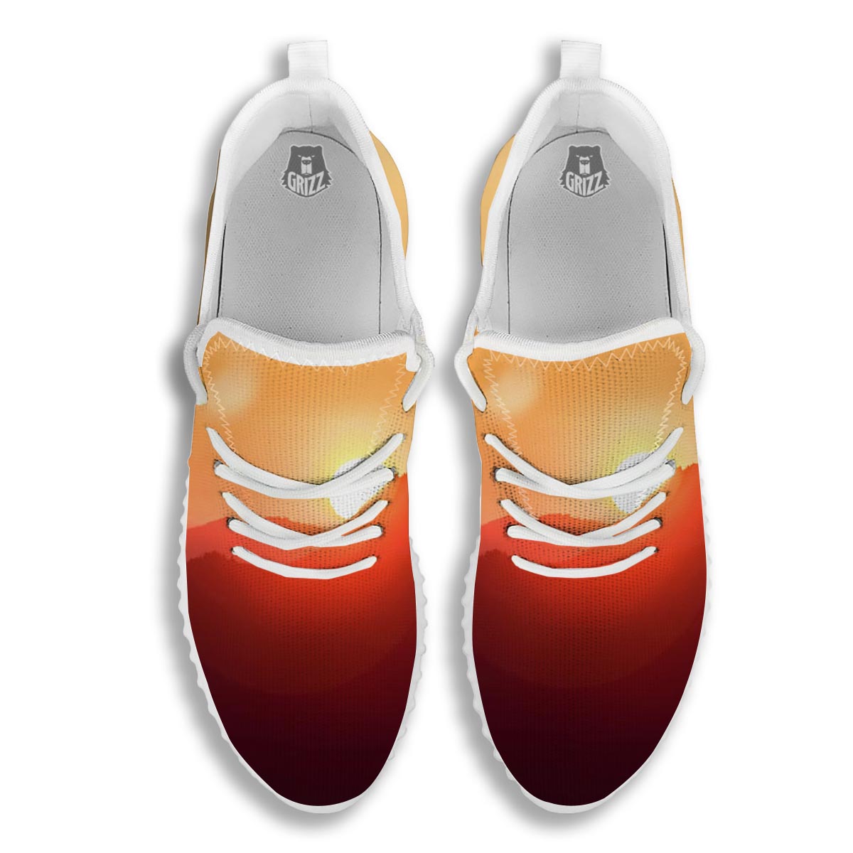 Mountain Sunrise Print White Walking Shoes-grizzshop