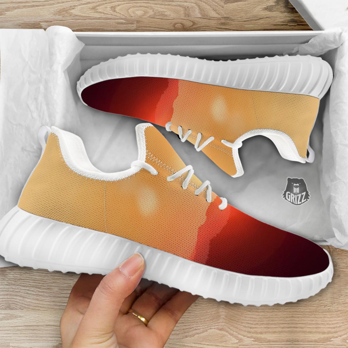 Mountain Sunrise Print White Walking Shoes-grizzshop