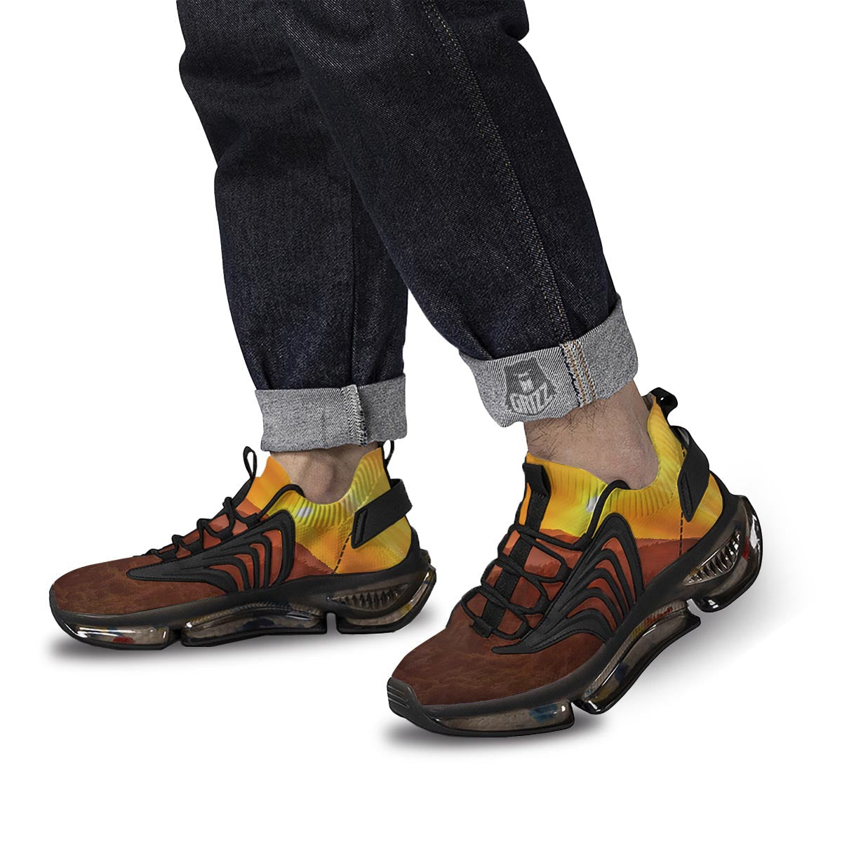 Mountain Sunset Print Black Gym Shoes-grizzshop