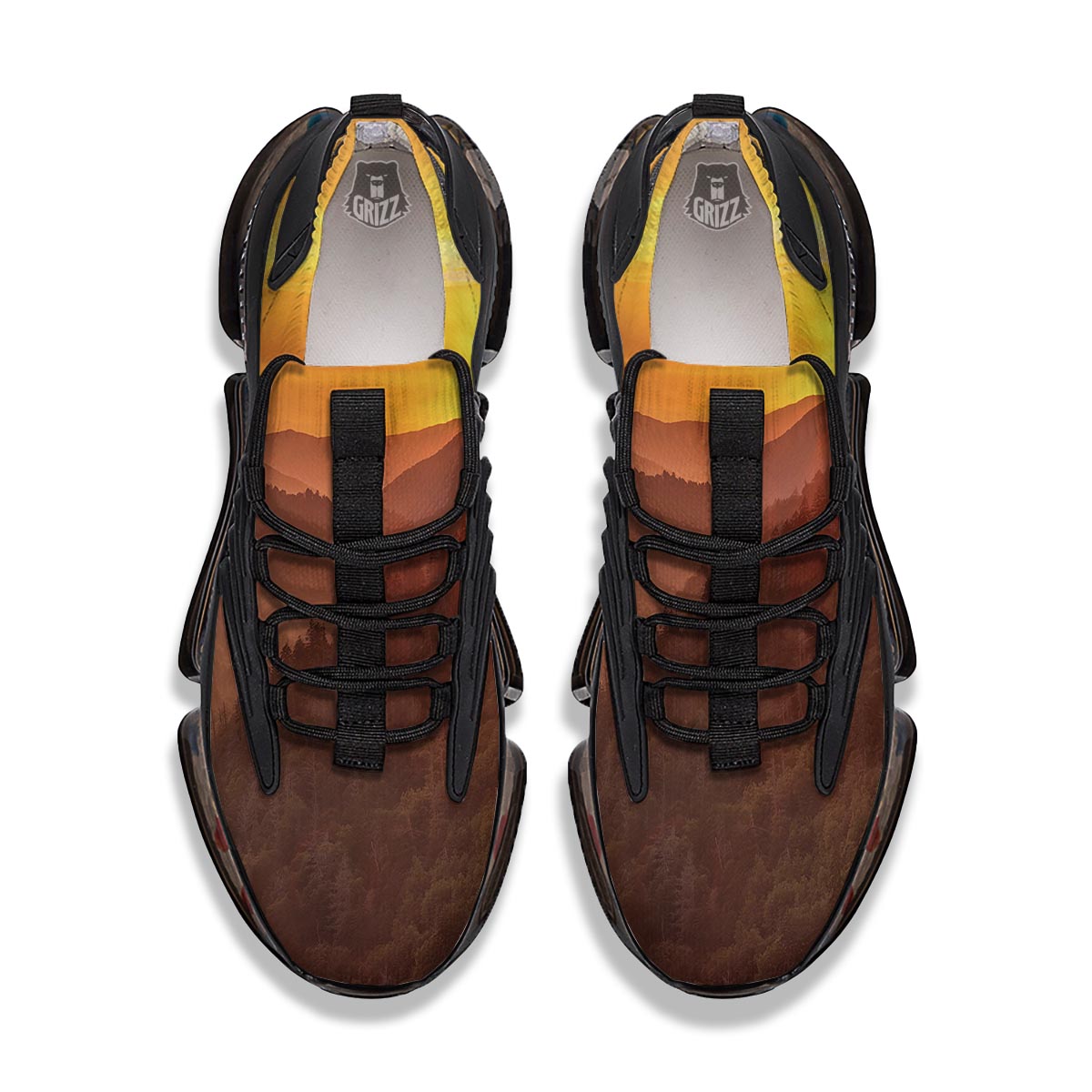 Mountain Sunset Print Black Gym Shoes-grizzshop