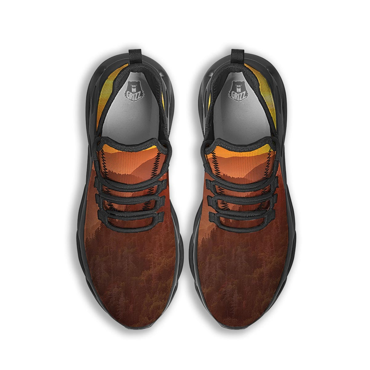 Mountain Sunset Print Black Running Shoes-grizzshop