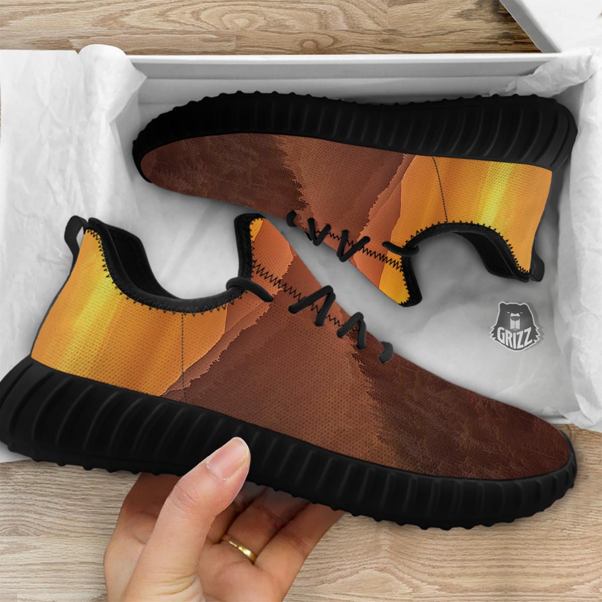 Mountain Sunset Print Black Walking Shoes-grizzshop