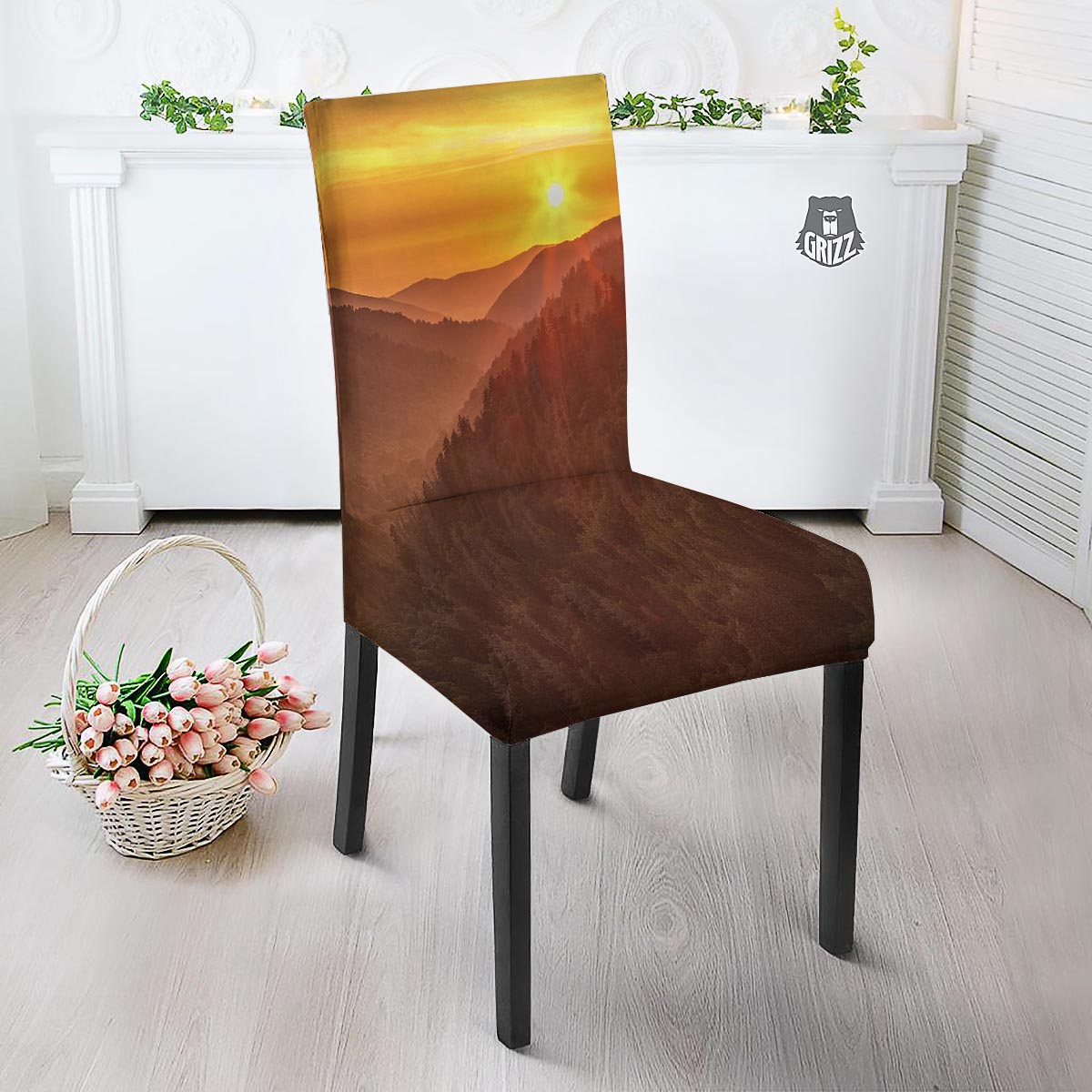 Mountain Sunset Print Dining Chair Slipcover-grizzshop