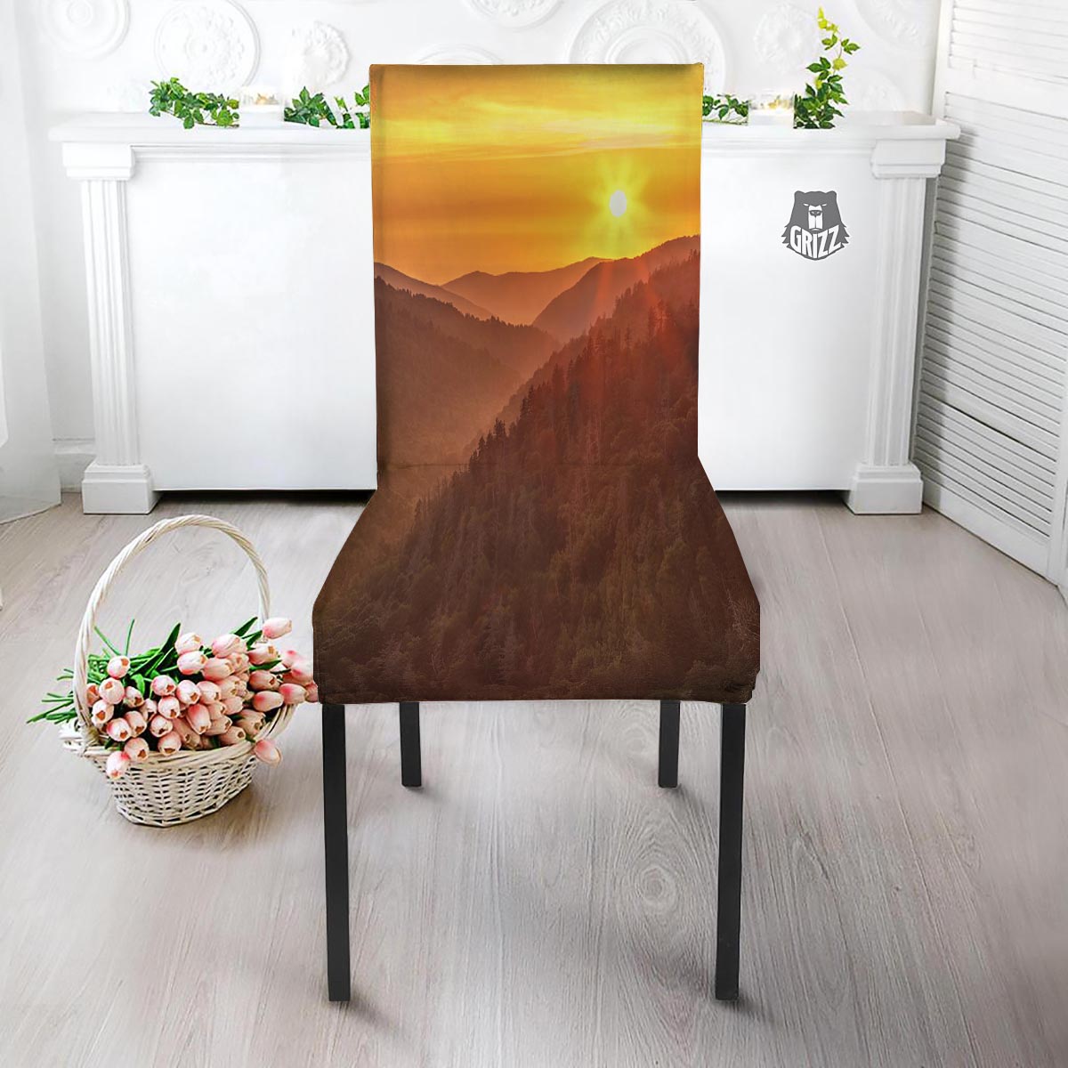 Mountain Sunset Print Dining Chair Slipcover-grizzshop