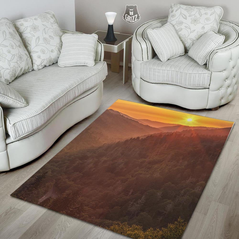 Mountain Sunset Print Floor Mat-grizzshop