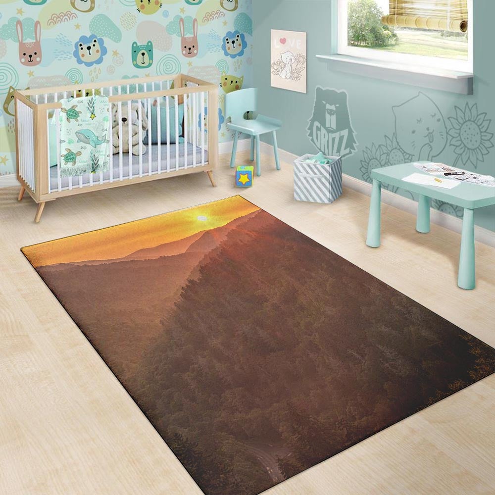 Mountain Sunset Print Floor Mat-grizzshop