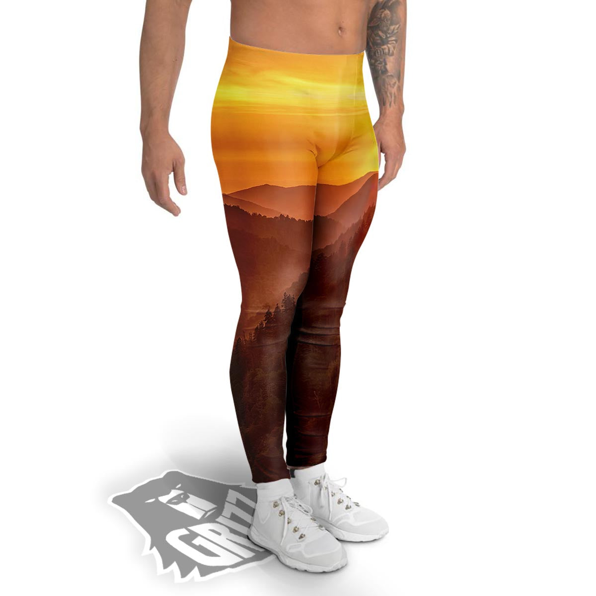 Mountain Sunset Print Men's Leggings-grizzshop