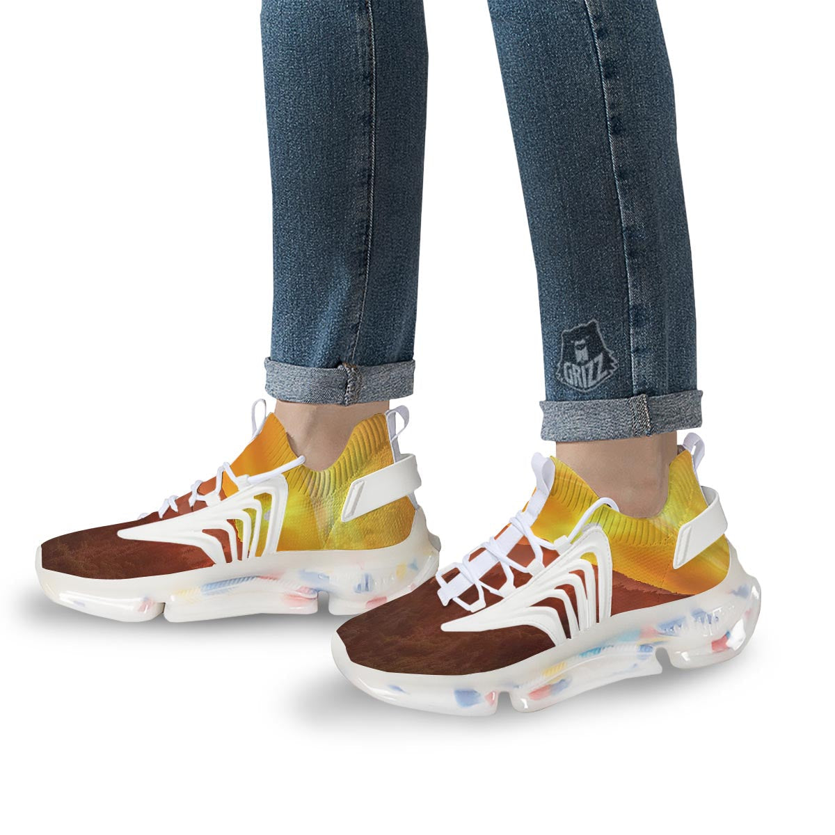 Mountain Sunset Print White Gym Shoes-grizzshop