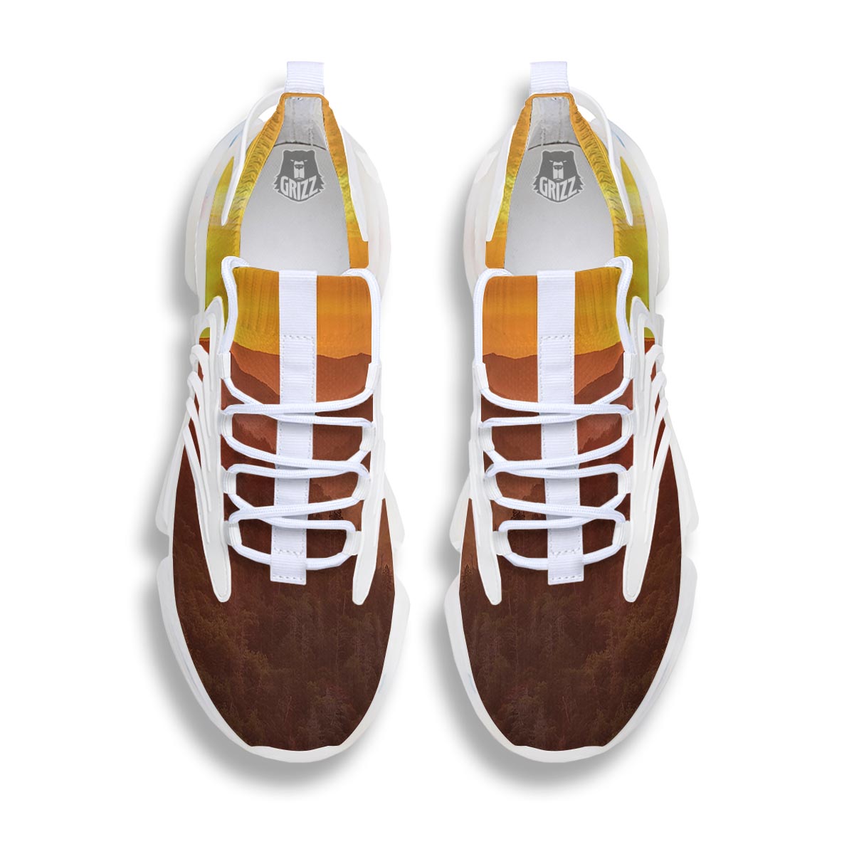 Mountain Sunset Print White Gym Shoes-grizzshop
