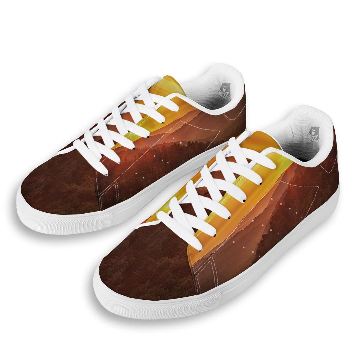 Mountain Sunset Print White Low Top Sneakers-grizzshop