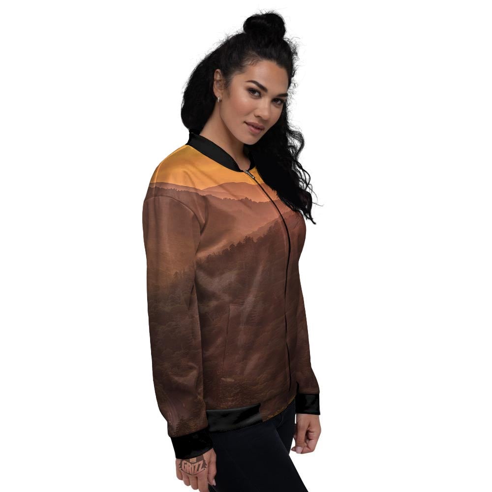 Mountain Sunset Print Women's Bomber Jacket-grizzshop