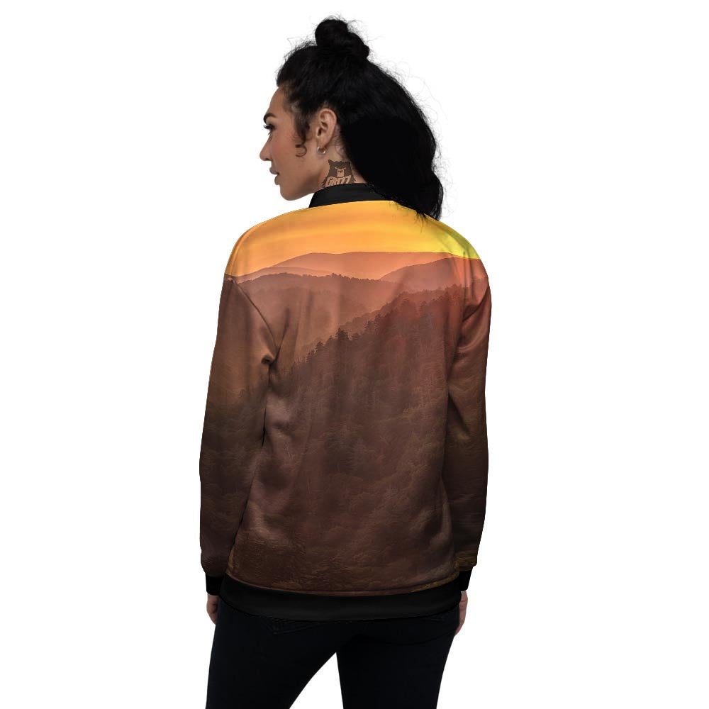 Mountain Sunset Print Women's Bomber Jacket-grizzshop