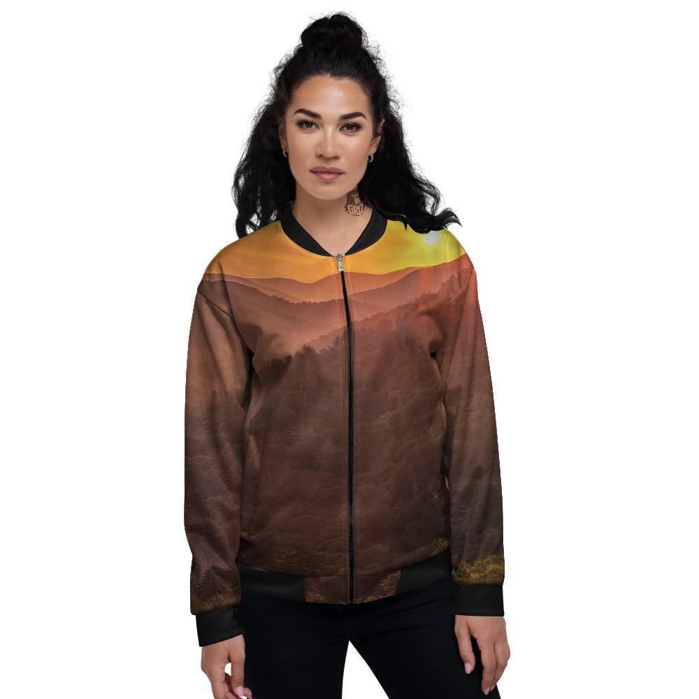 Mountain Sunset Print Women's Bomber Jacket-grizzshop