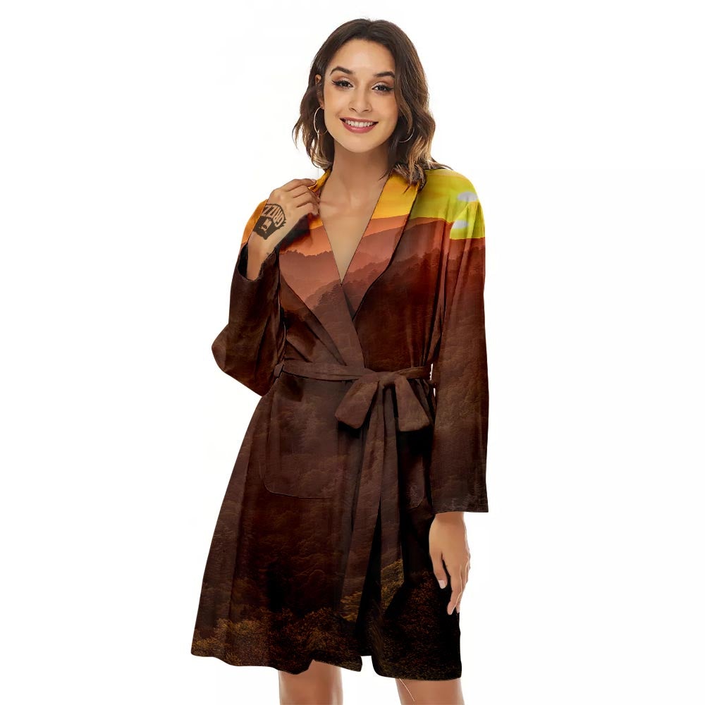 Mountain Sunset Print Women's Robe-grizzshop