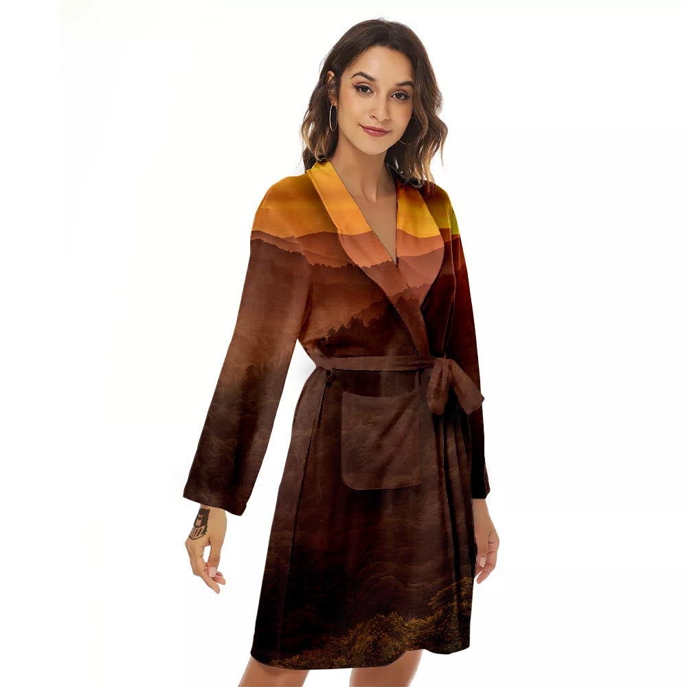 Mountain Sunset Print Women's Robe-grizzshop