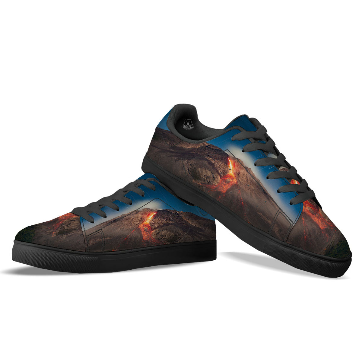 Mountain Volcanic Print Black Low Top Sneakers-grizzshop