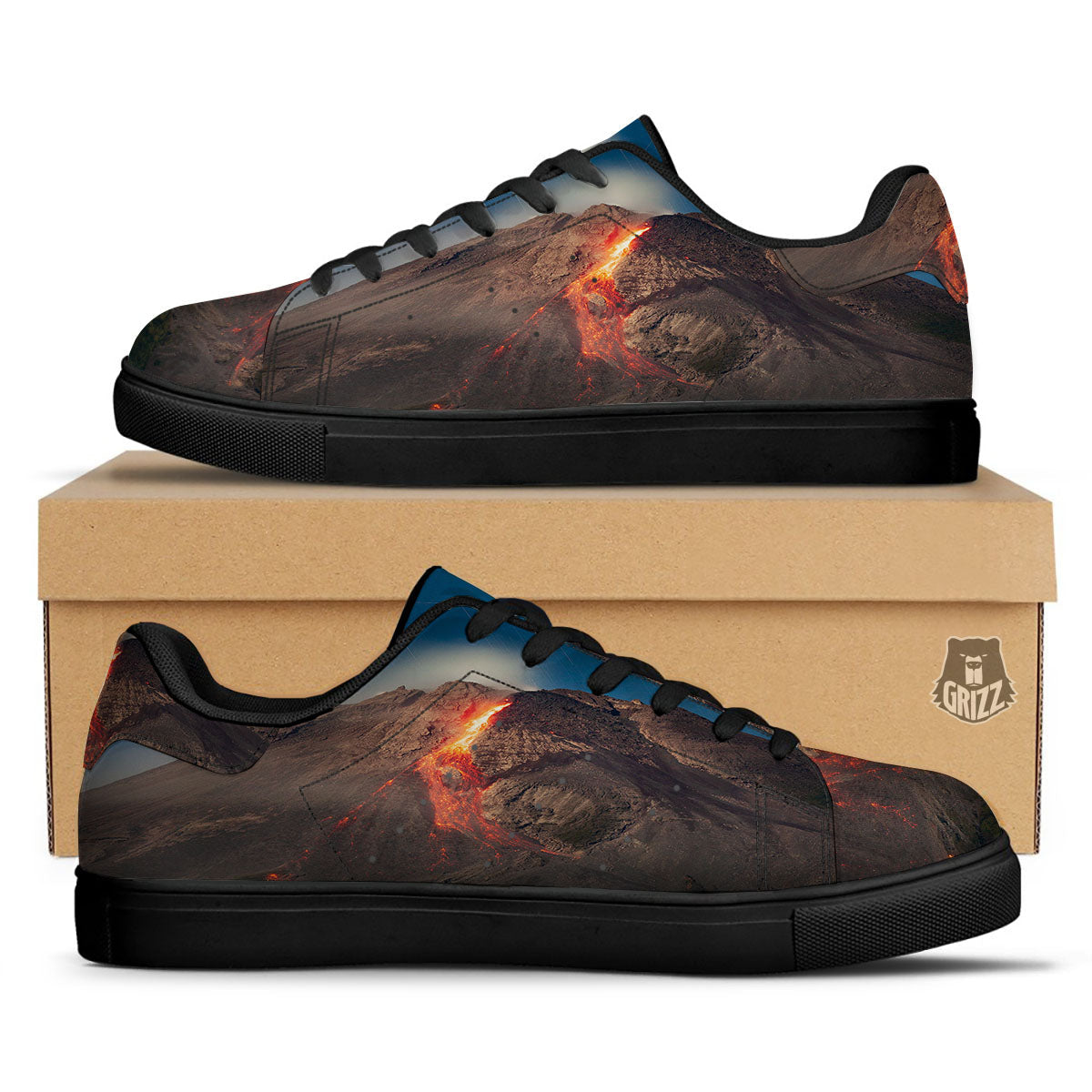 Mountain Volcanic Print Black Low Top Sneakers-grizzshop