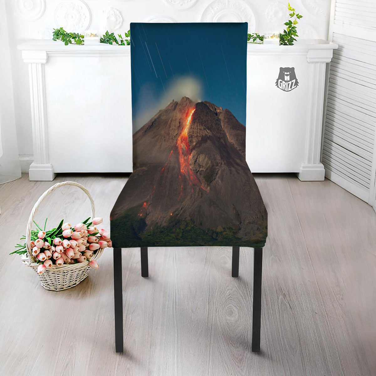 Mountain Volcanic Print Dining Chair Slipcover-grizzshop