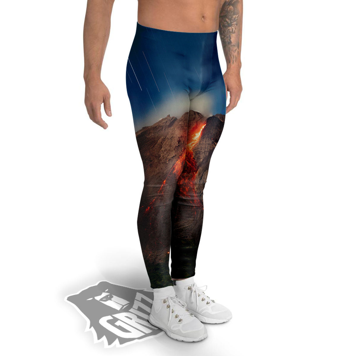 Mountain Volcanic Print Men's Leggings-grizzshop