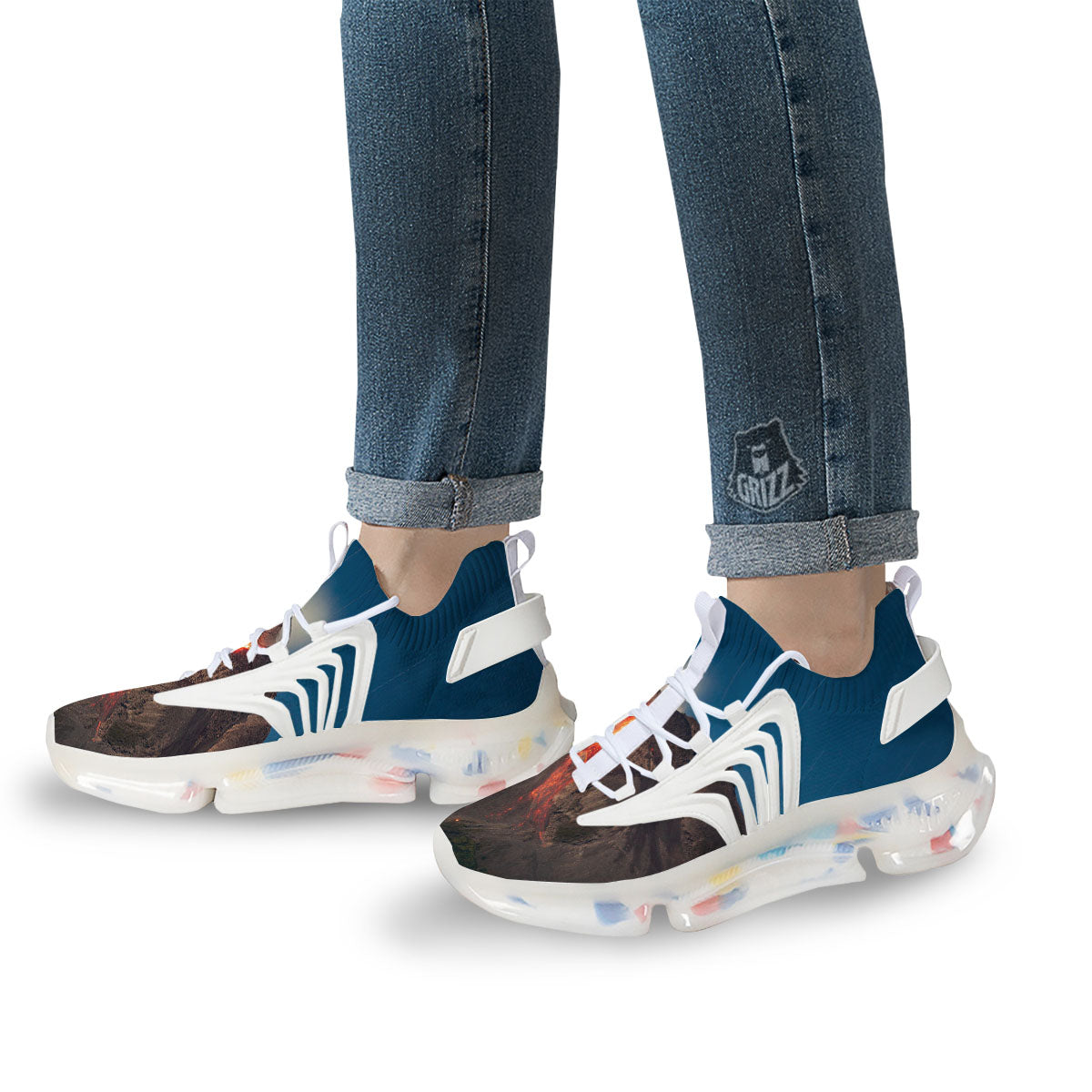 Mountain Volcanic Print White Gym Shoes-grizzshop