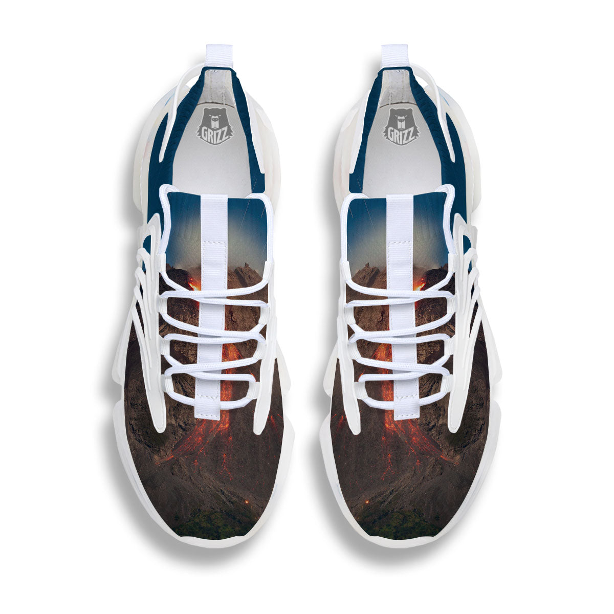 Mountain Volcanic Print White Gym Shoes-grizzshop