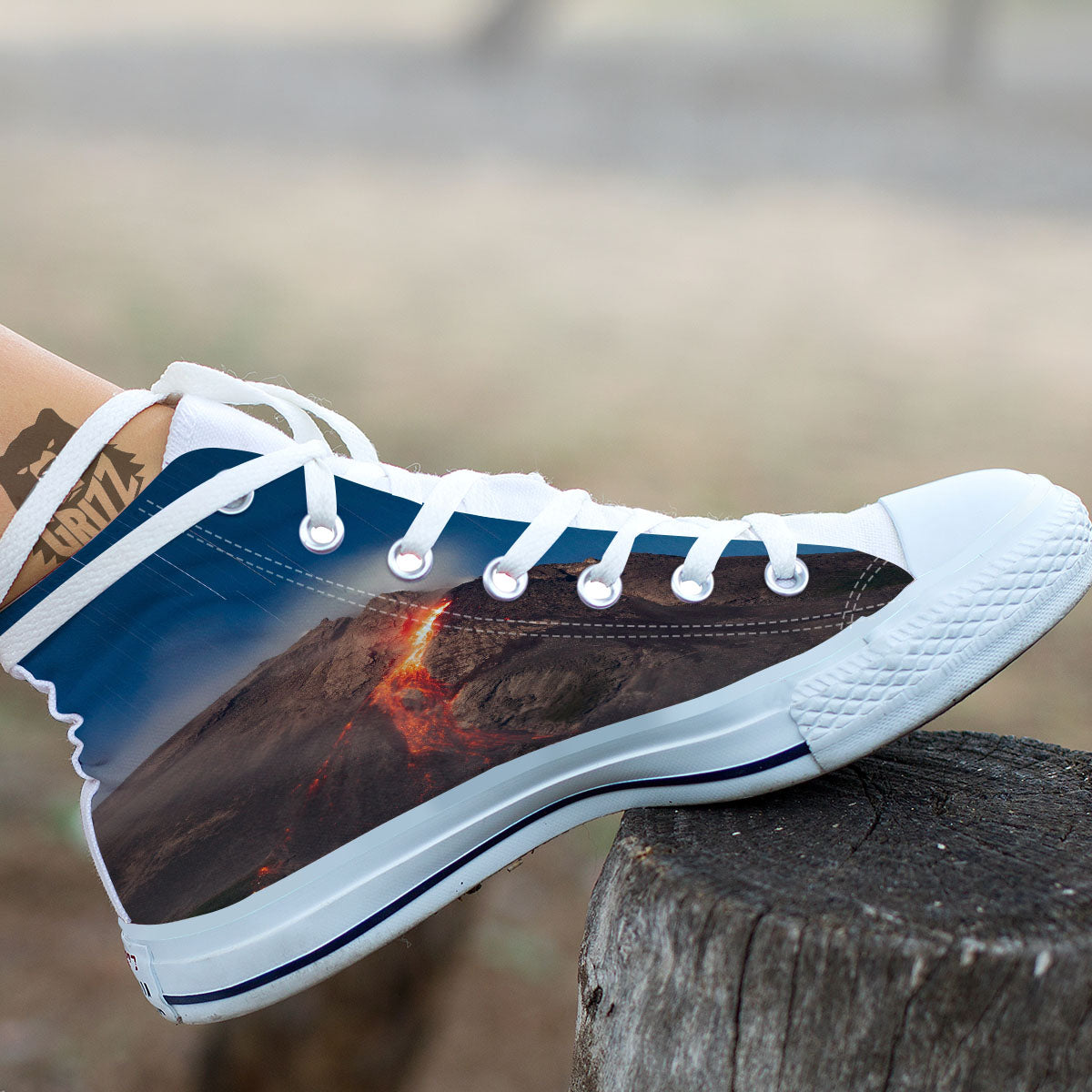 Mountain Volcanic Print White High Top Shoes-grizzshop