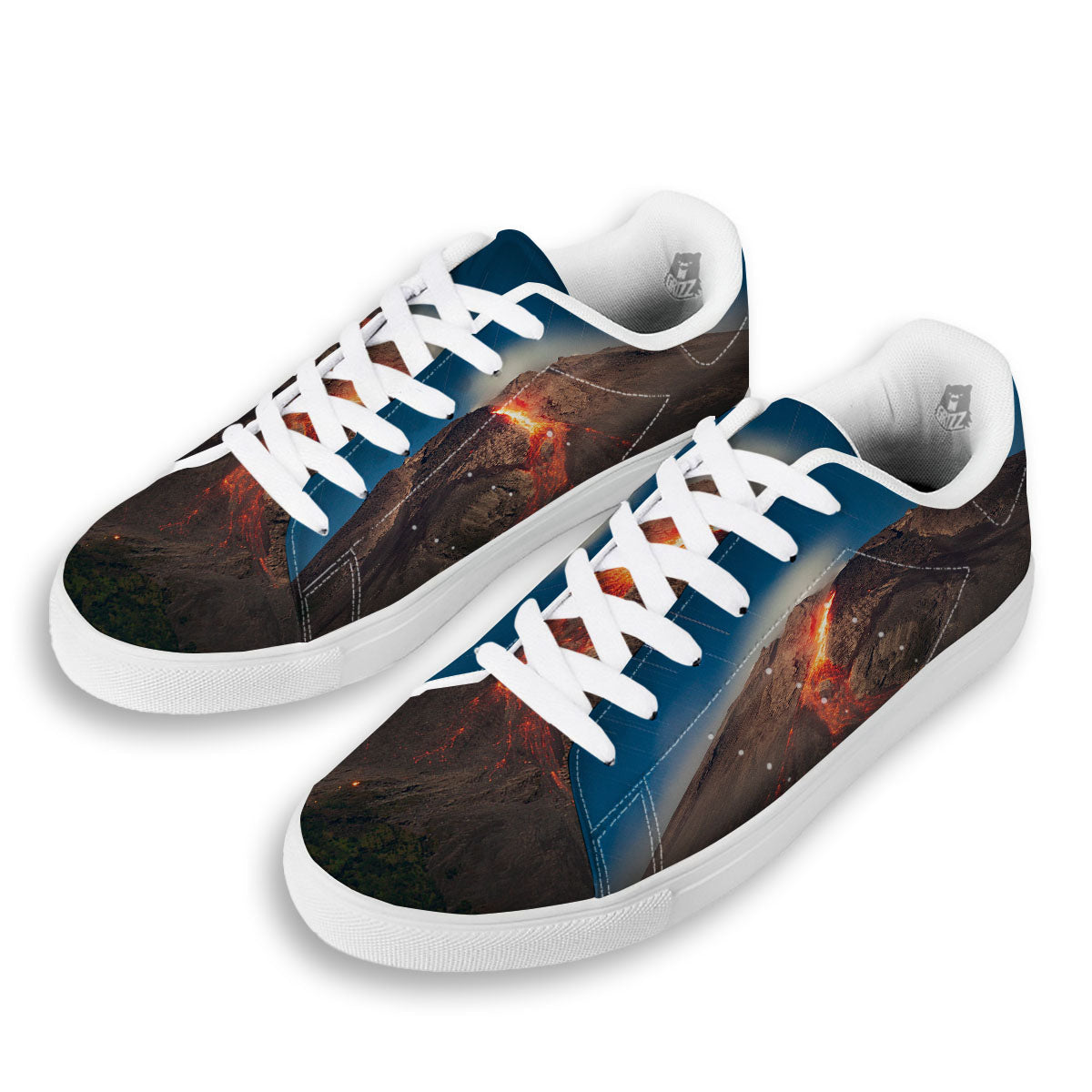 Mountain Volcanic Print White Low Top Sneakers-grizzshop