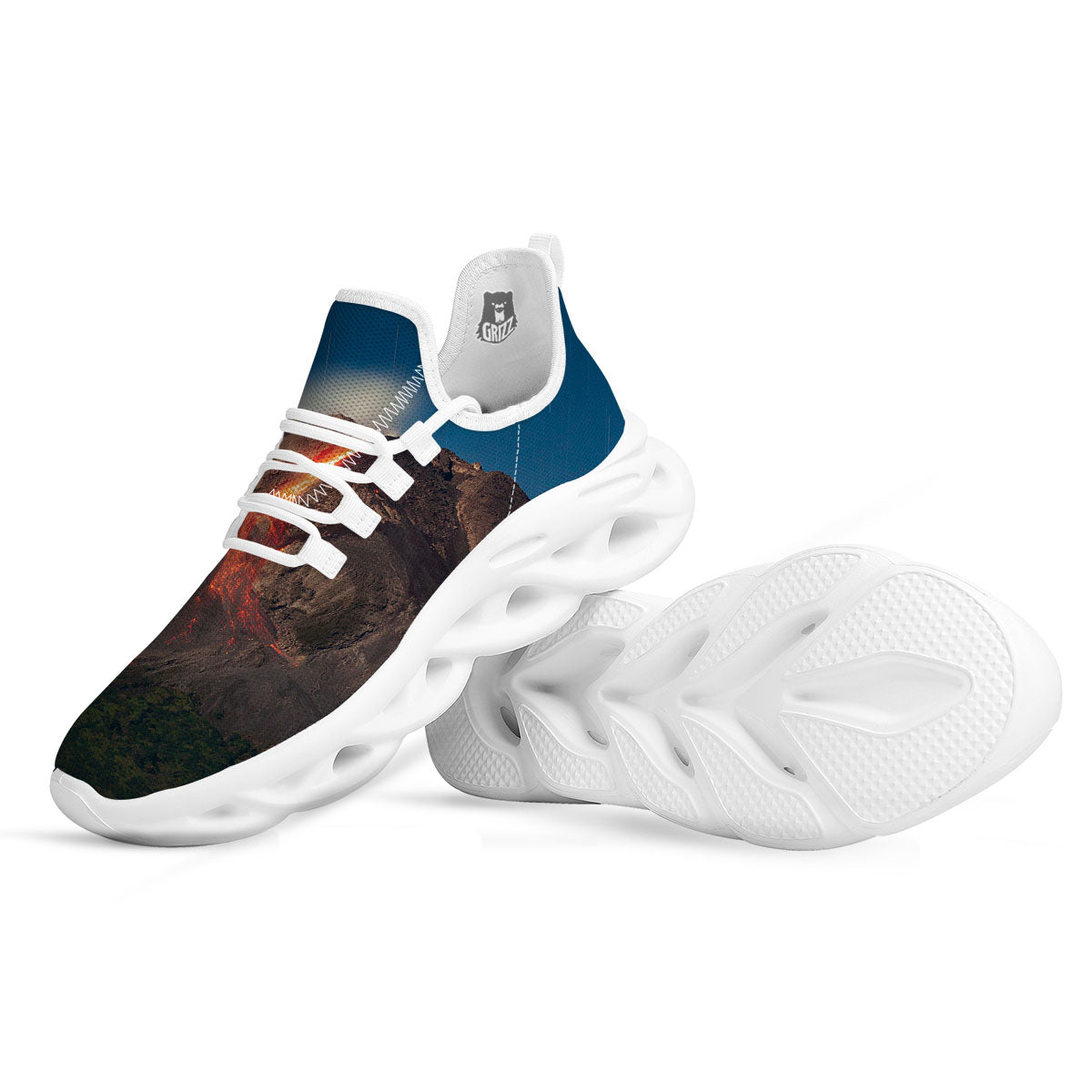 Mountain Volcanic Print White Running Shoes-grizzshop