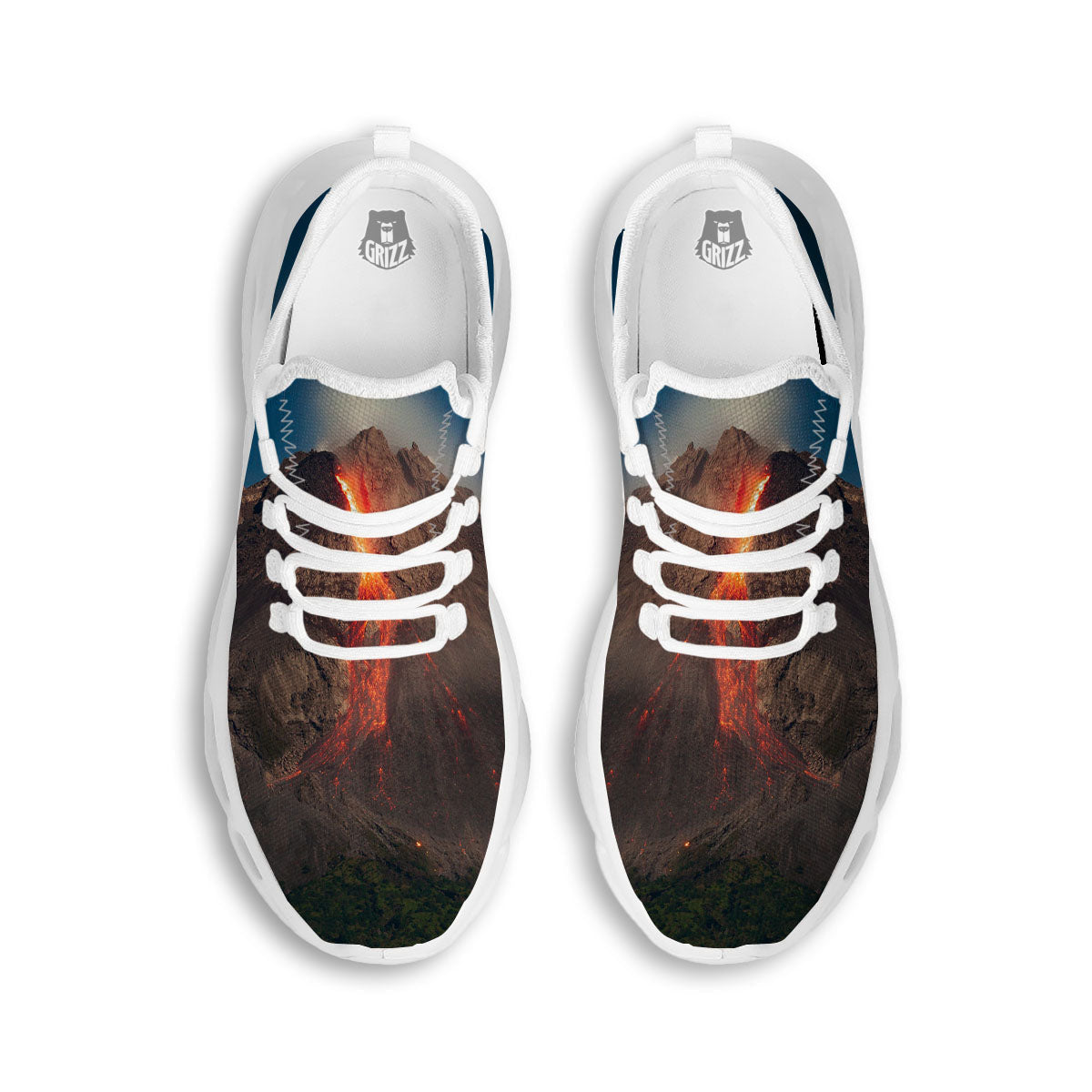 Mountain Volcanic Print White Running Shoes-grizzshop
