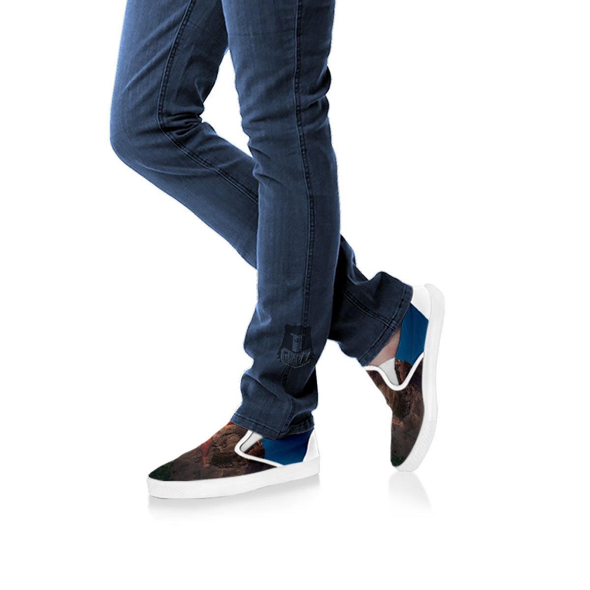 Mountain Volcanic Print White Slip On Shoes-grizzshop