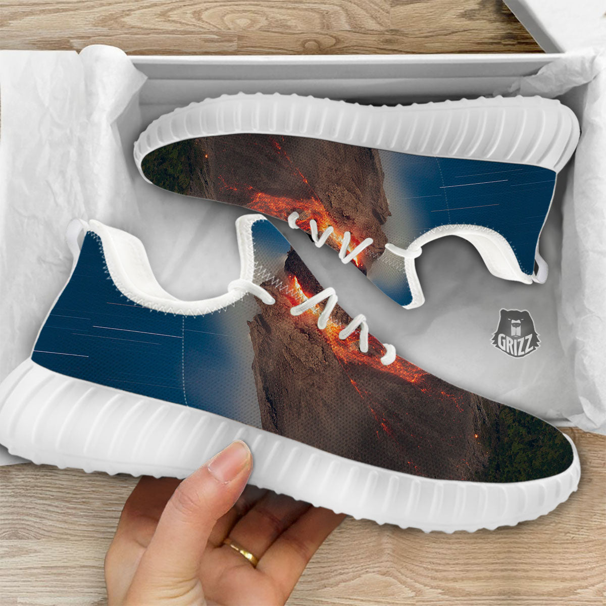 Mountain Volcanic Print White Walking Shoes-grizzshop