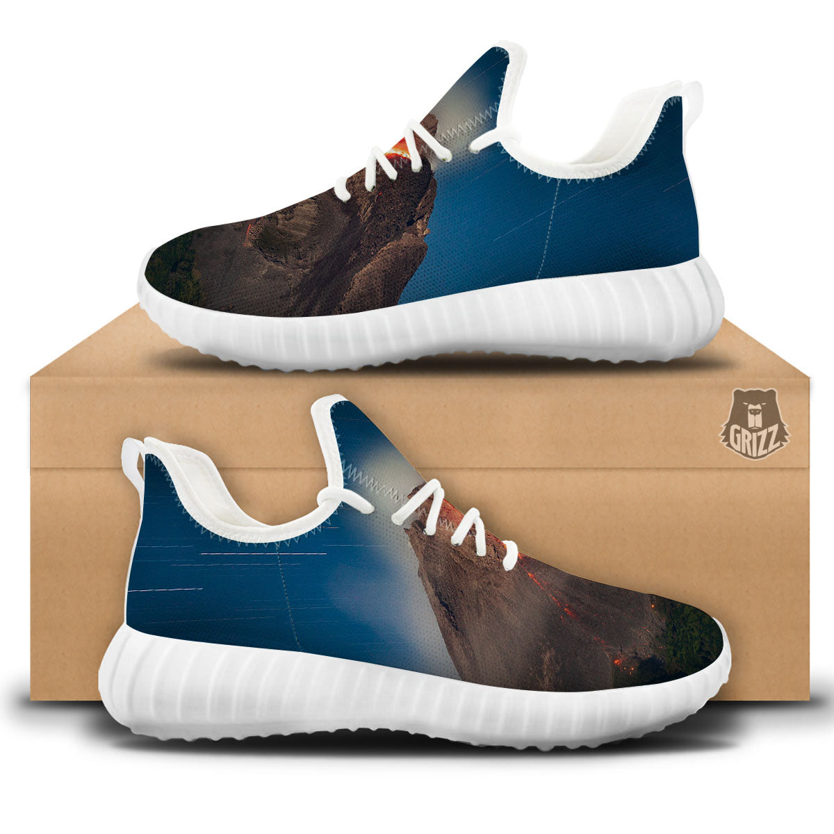 Mountain Volcanic Print White Walking Shoes-grizzshop