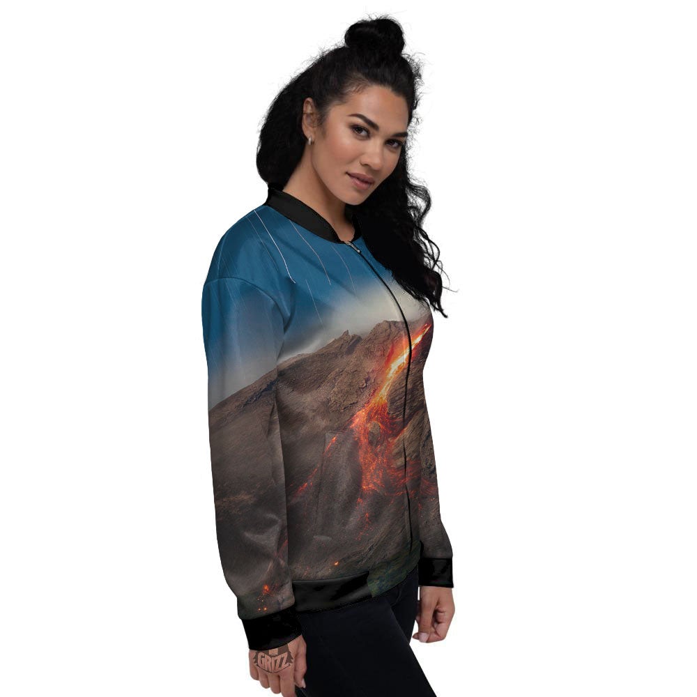 Mountain Volcanic Print Women's Bomber Jacket-grizzshop