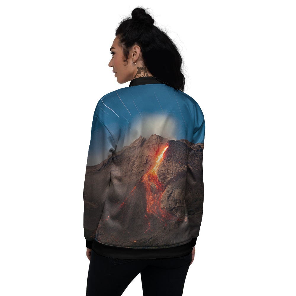 Mountain Volcanic Print Women's Bomber Jacket-grizzshop
