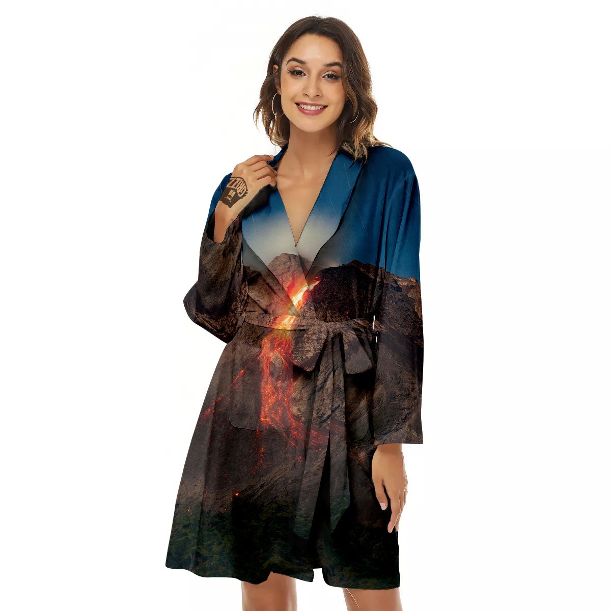 Mountain Volcanic Print Women's Robe-grizzshop