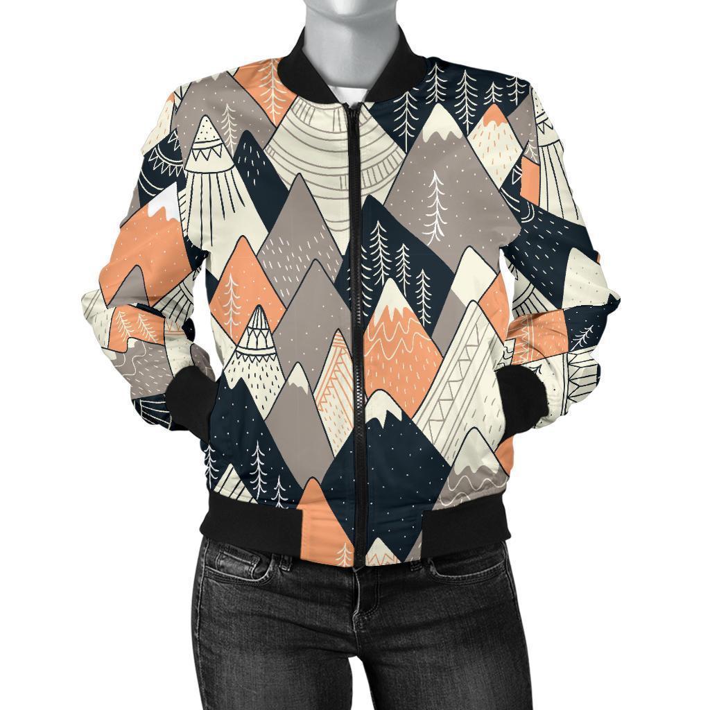 Mountain Pattern Print Women Casual Bomber Jacket-grizzshop