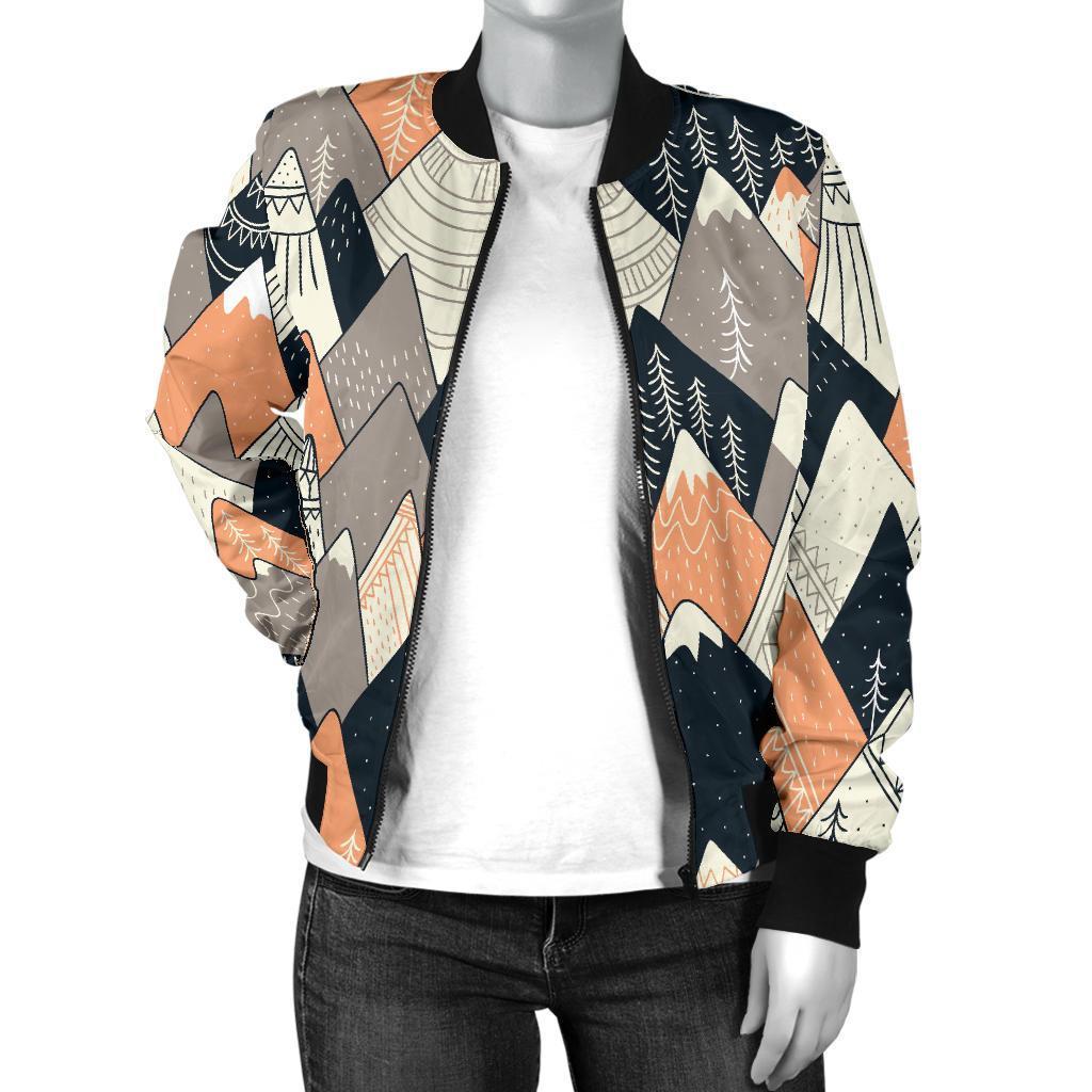 Mountain Pattern Print Women Casual Bomber Jacket-grizzshop