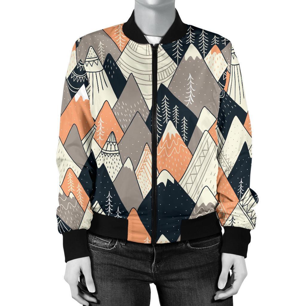 Mountain Pattern Print Women Casual Bomber Jacket-grizzshop