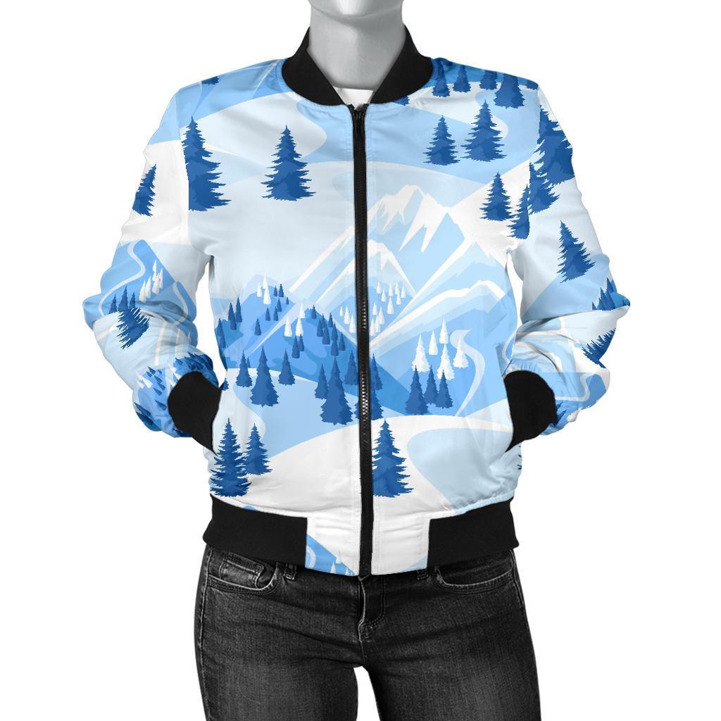 Mountain Snow Pattern Print Women Casual Bomber Jacket-grizzshop