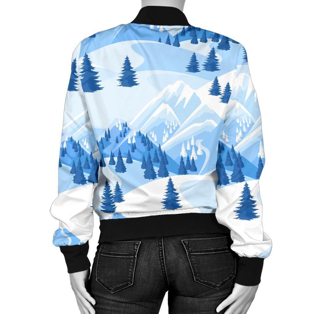 Mountain Snow Pattern Print Women Casual Bomber Jacket-grizzshop