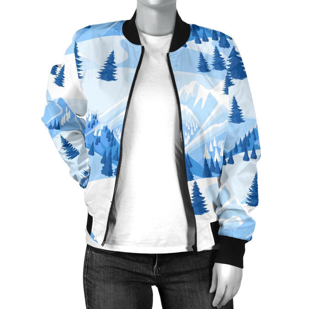 Mountain Snow Pattern Print Women Casual Bomber Jacket-grizzshop