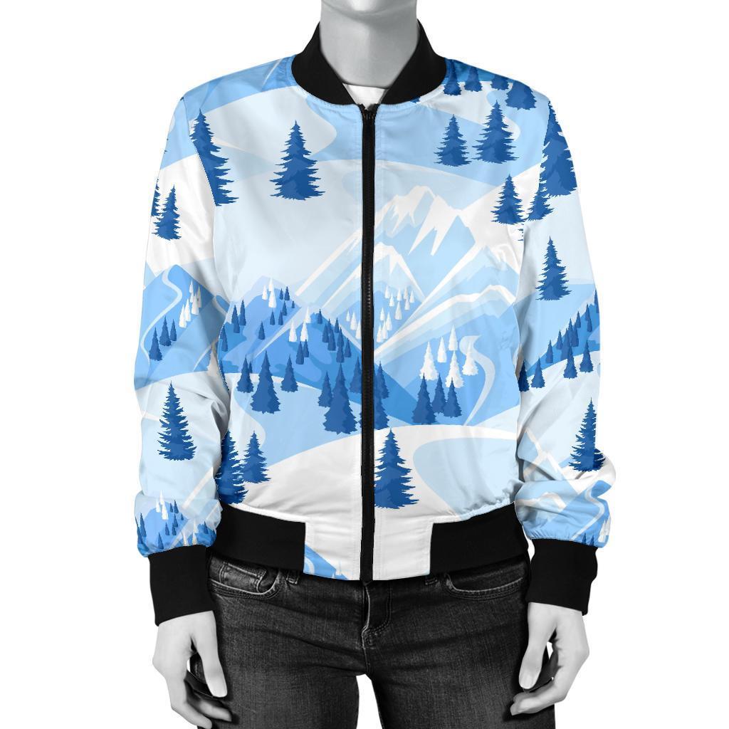 Mountain Snow Pattern Print Women Casual Bomber Jacket-grizzshop