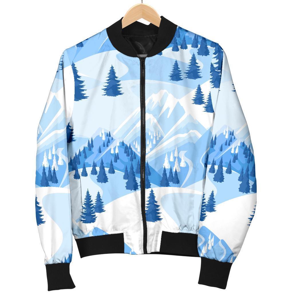 Mountain Snow Pattern Print Women Casual Bomber Jacket-grizzshop