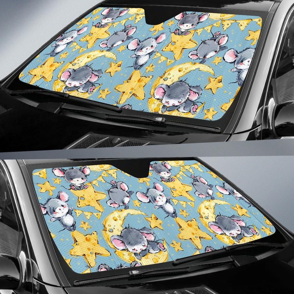 Mouse Cheese Pattern Print Car Sun Shade-grizzshop