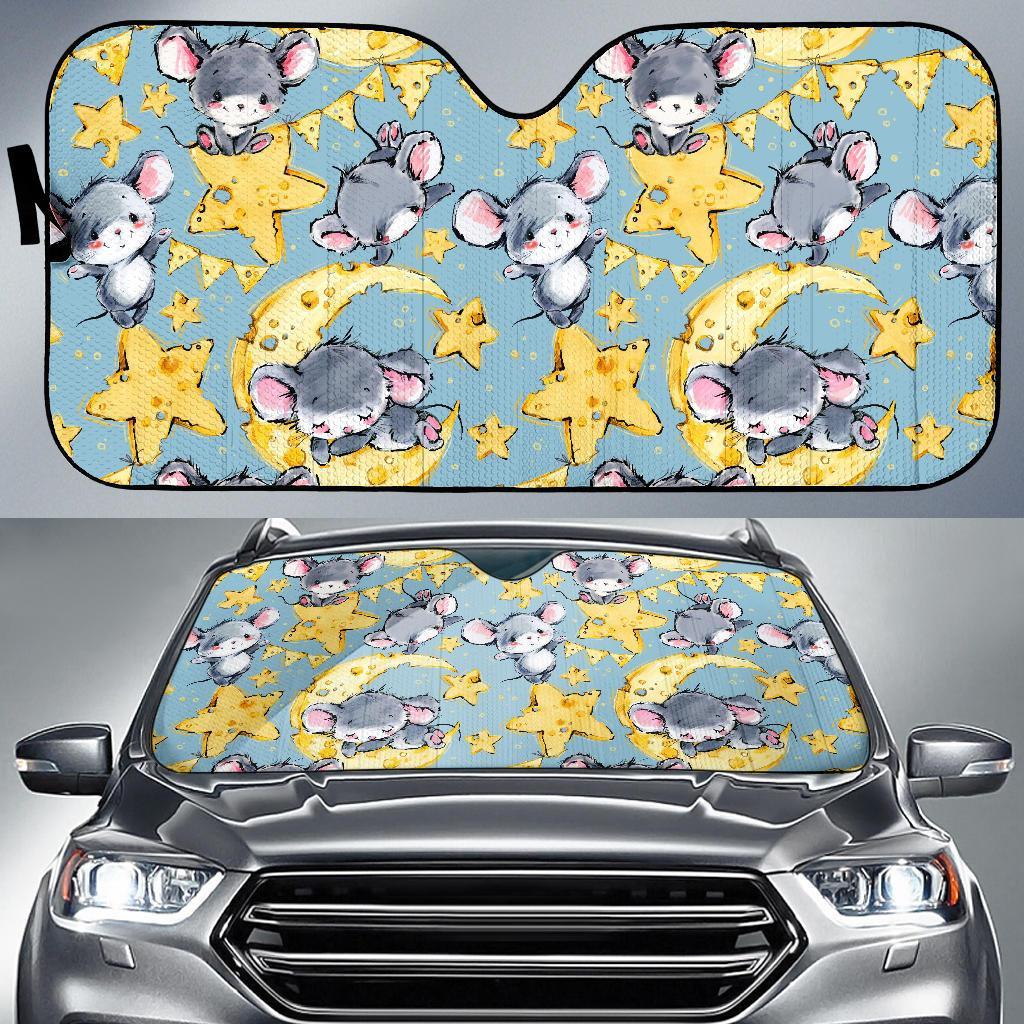 Mouse Cheese Pattern Print Car Sun Shade-grizzshop
