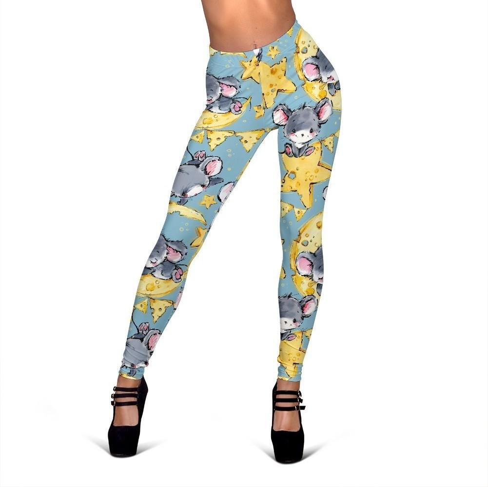 Mouse Cheese Pattern Print Women Leggings-grizzshop
