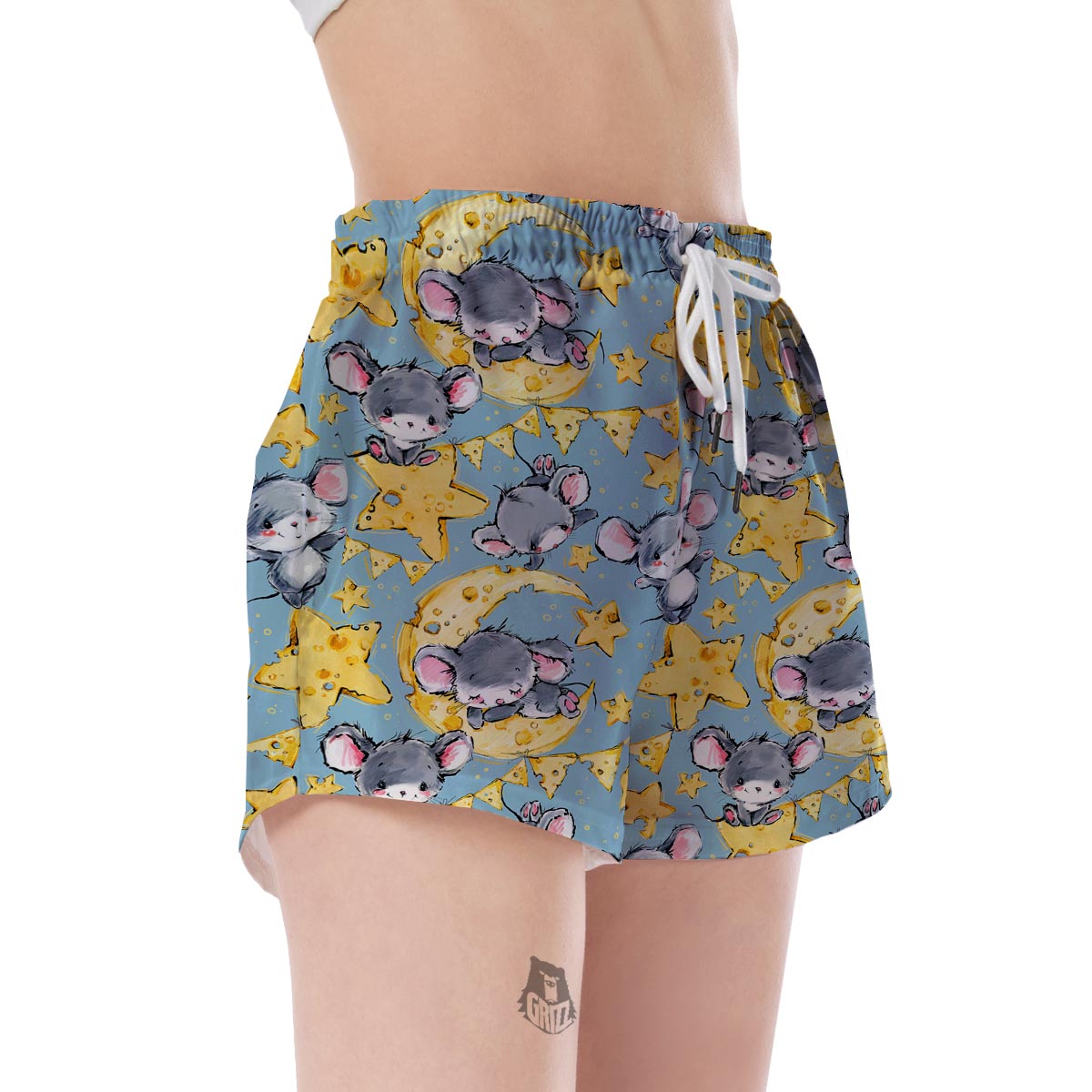 Mouse Cheese Pattern Print Women's Shorts-grizzshop