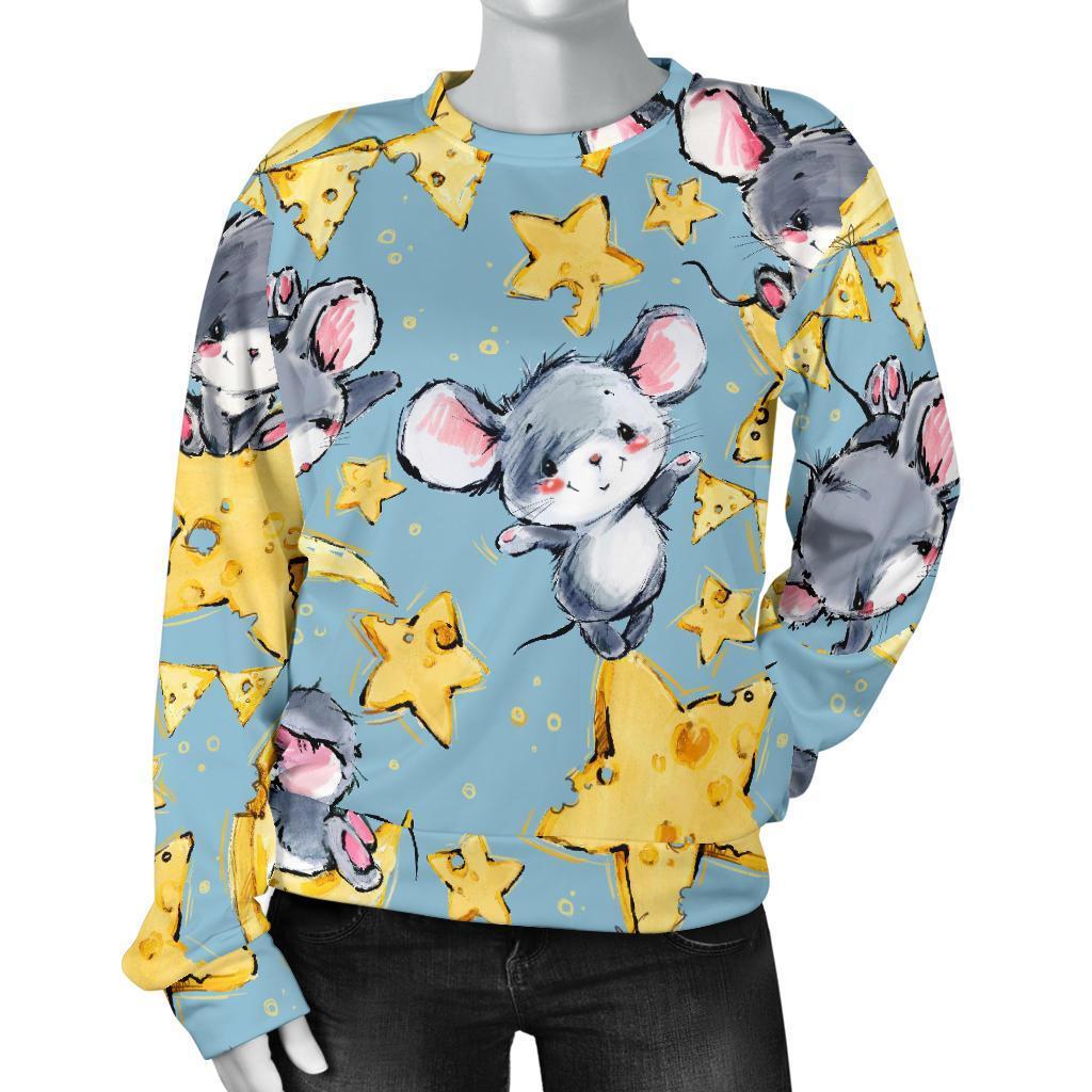 Mouse Cheese Pattern Print Women's Sweatshirt-grizzshop