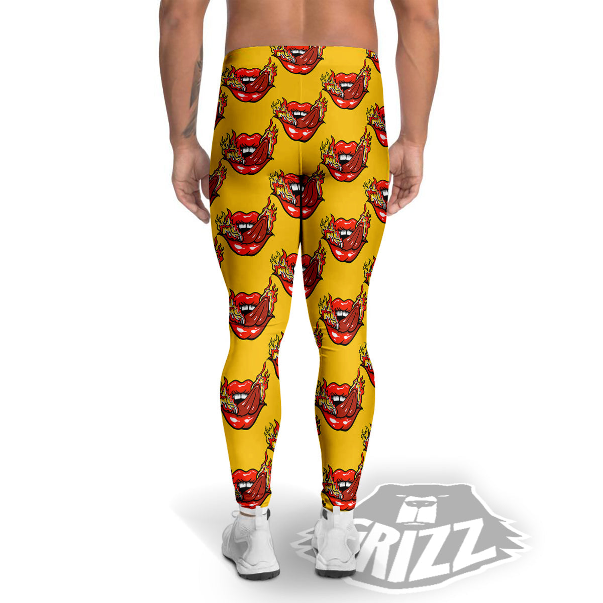 Mouth And Tongue Sticking Fire Print Pattern Men's Leggings-grizzshop